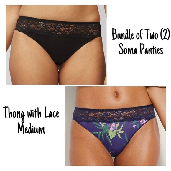 NWT New Sealed Soma Lot of Two (2) Vanishing Edge Thong Panties w/Lace Trim M - Picture 1 of 10